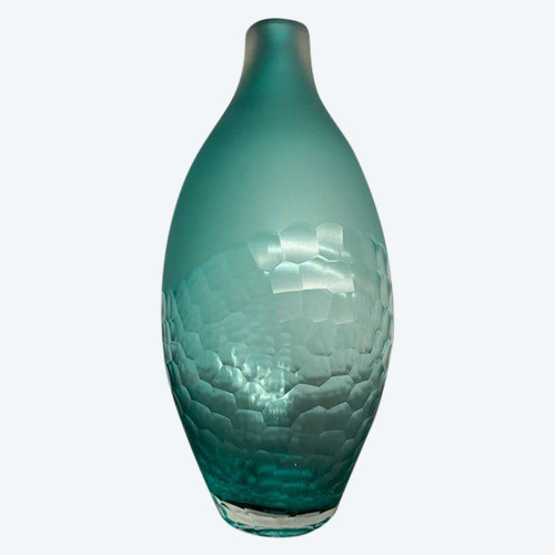 Vintage Rosenthal glass vase from the 70s in green glass. Buccellato workmanship H36. Signed.