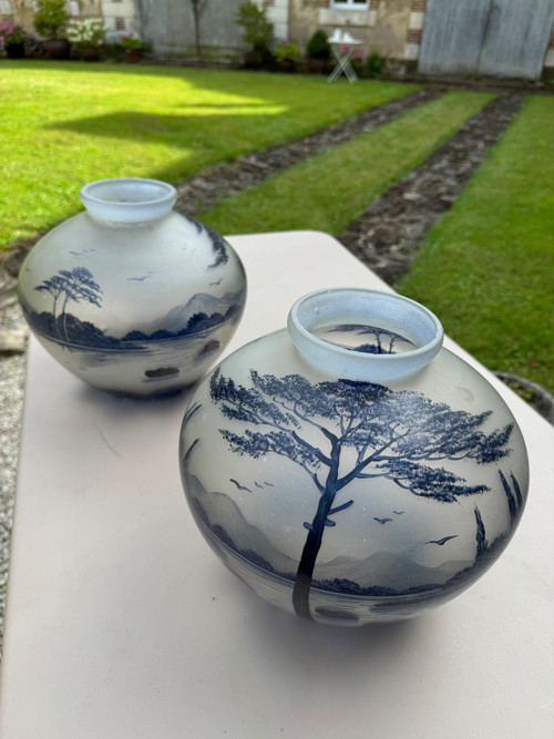 Pair of JOMA decorated glass vases