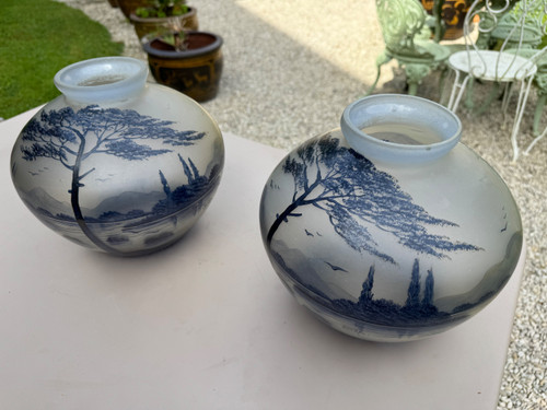 Pair of JOMA decorated glass vases