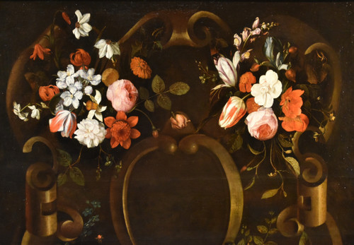 Ghirlanda di fiori con cartiglio, Frans van Everbroeck (Anversa, 1628 – Londra 1693) 