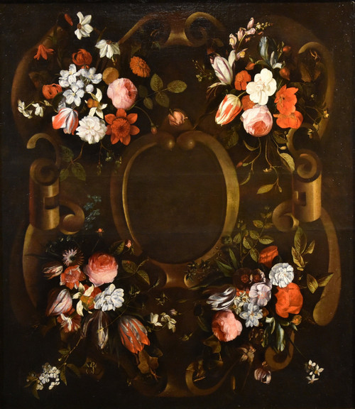 Ghirlanda di fiori con cartiglio, Frans van Everbroeck (Anversa, 1628 – Londra 1693) 