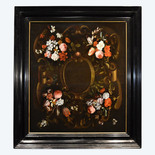 Ghirlanda di fiori con cartiglio, Frans van Everbroeck (Anversa, 1628 – Londra 1693) 