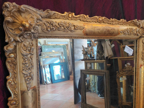 81 X 103 Cm Miroir Ancien Rectangle Restauration, Feuille d'Or, Glace Mercure