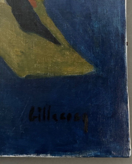 Öl auf Leinwand von Jean Billecocq, moderne Komposition mit Hähnen 1960