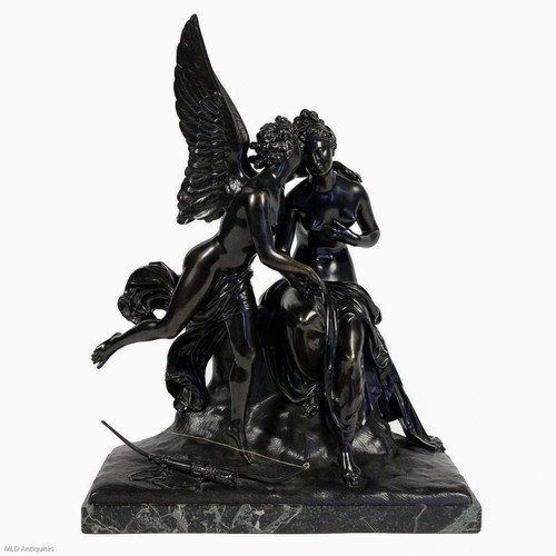 Groupe en bronze à patine noire Ange et Nymphe époque Romantique vers 1830-1840