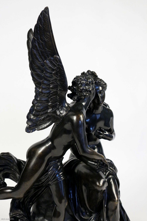 Groupe en bronze à patine noire Ange et Nymphe époque Romantique vers 1830-1840