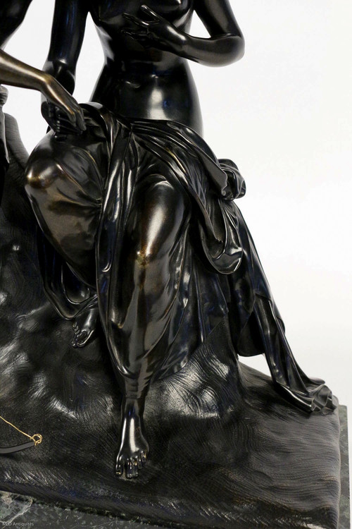 Groupe en bronze à patine noire Ange et Nymphe époque Romantique vers 1830-1840