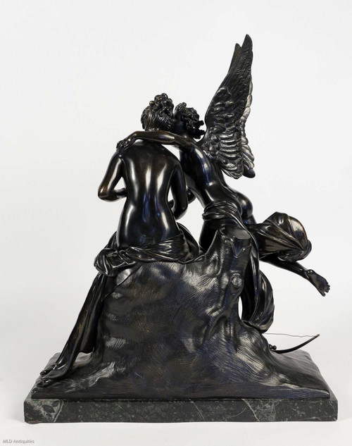 Groupe en bronze à patine noire Ange et Nymphe époque Romantique vers 1830-1840