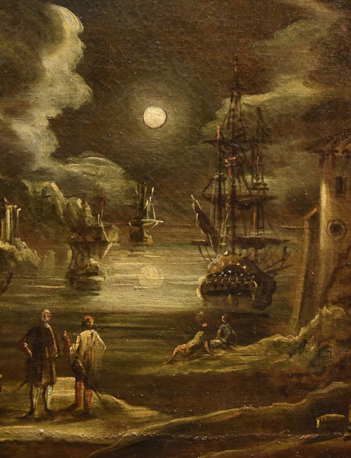 Port View In Moonlight, Giovanni Grevenbroeck (netherlands, C. 1650 - Milan, 1699)