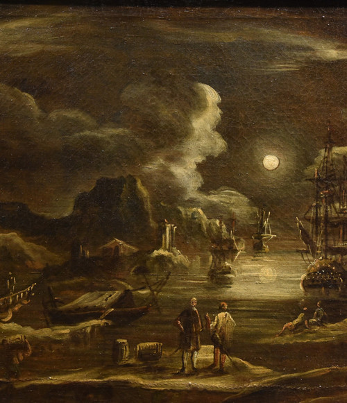 Port View In Moonlight, Giovanni Grevenbroeck (netherlands, C. 1650 - Milan, 1699)