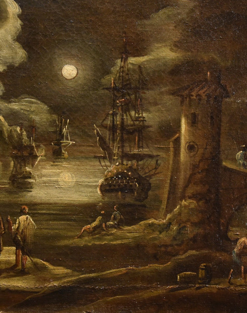 Port View In Moonlight, Giovanni Grevenbroeck (netherlands, C. 1650 - Milan, 1699)