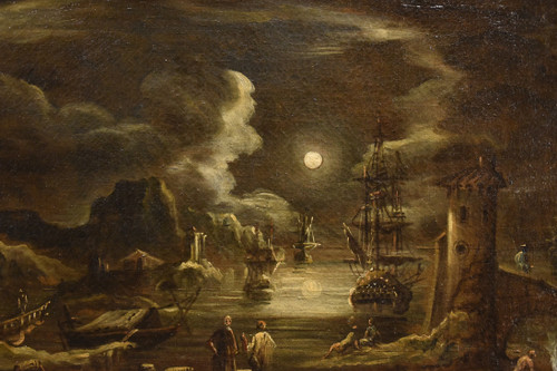 Port View In Moonlight, Giovanni Grevenbroeck (netherlands, C. 1650 - Milan, 1699)