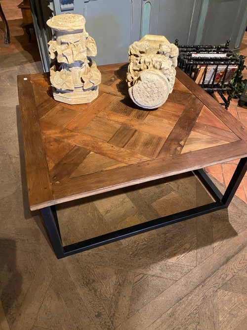 Coffee table (low) with a pretty slab of Versailles parquet dating from the 18th century