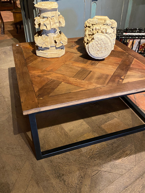 Coffee table (low) with a pretty slab of Versailles parquet dating from the 18th century