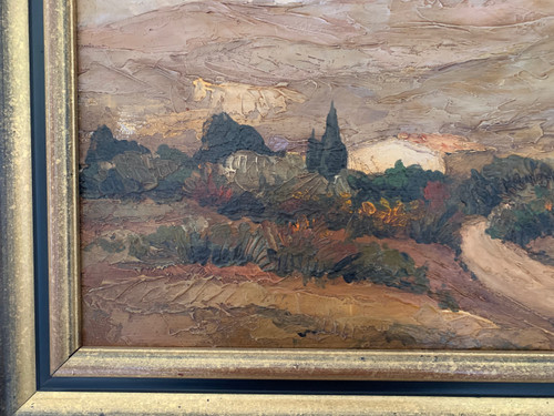 Oil on wood signed Provençal landscape