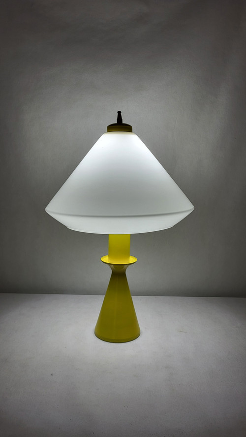 Yellow lacquered metal lamp, 80s design