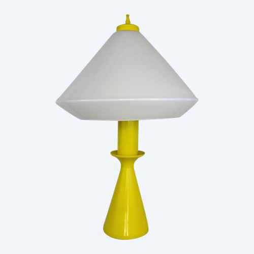 Yellow lacquered metal lamp, 80s design