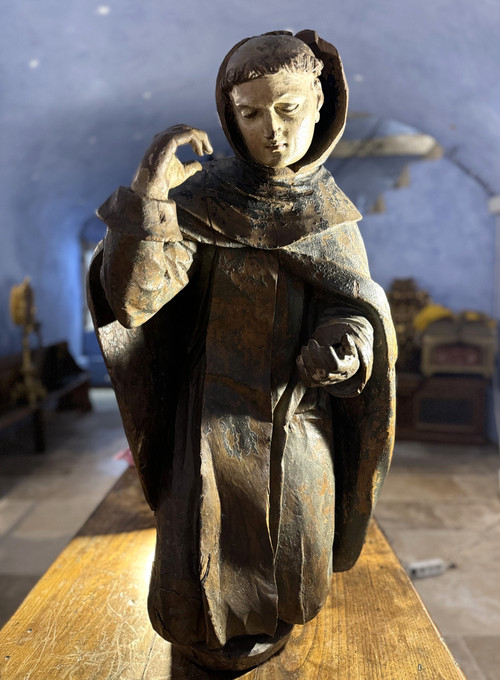  Imposante Statue En Bois D’un Saint Franciscain - XVIIe