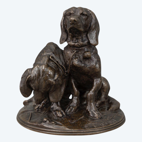 Group Of Bassets "Ravageot And Ravageode", Emmanuel Fremiet (1824 -1910) - Bronze