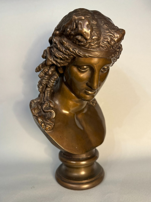 Bronze bust of Ariadne F. Barbedienne (Bacchus, Antinous)