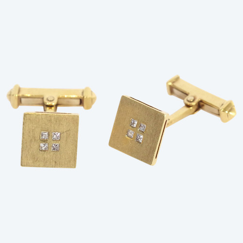 Square diamond cufflinks in 18k gold, princess cut diamonds, modern gold cufflinks, jewel for men