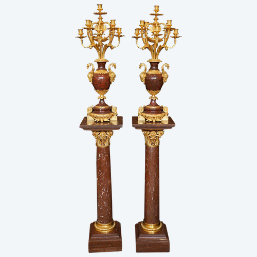 Important pair of columns with pair of candelabra, Napoleon III period