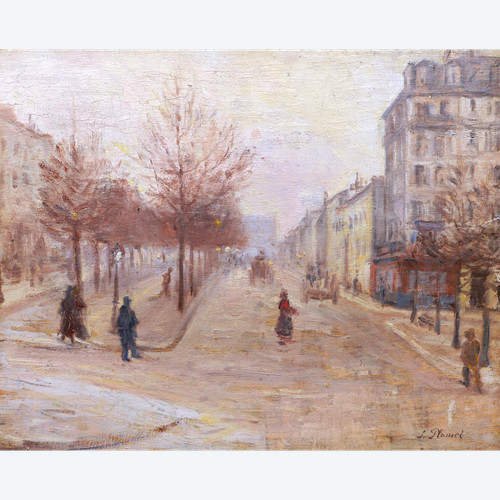 Jean-Louis PLUMET, known as Jean PLUMET, Lively boulevard in Paris, winter