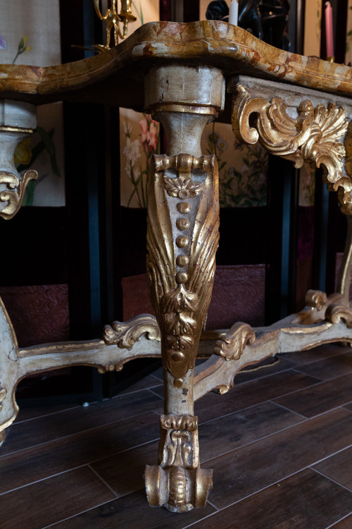 Italy 18th Century Large lacquered and gilded console top tray in imitation Sienna marble