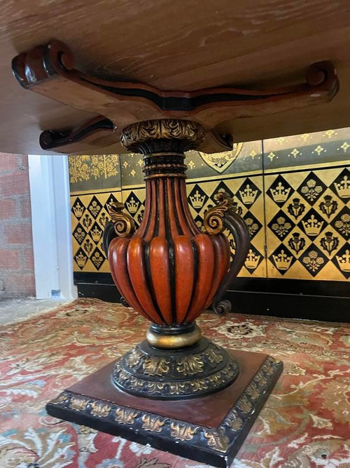 Table à manger ovale en chêne et pieds vases 