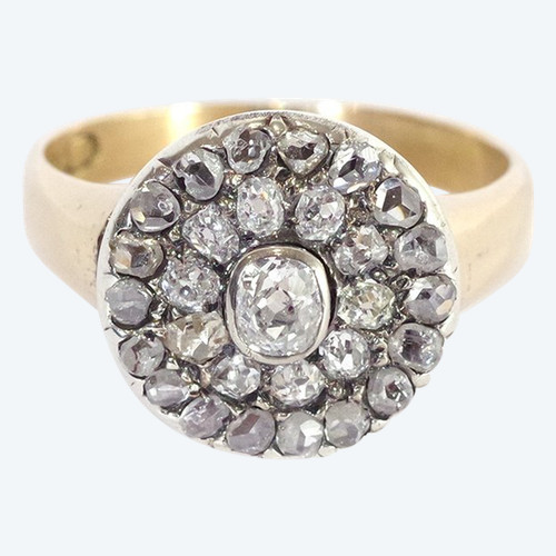 Circular Victorian diamond ring in 18k gold and silver, Finland, antique ring, cluster diamond