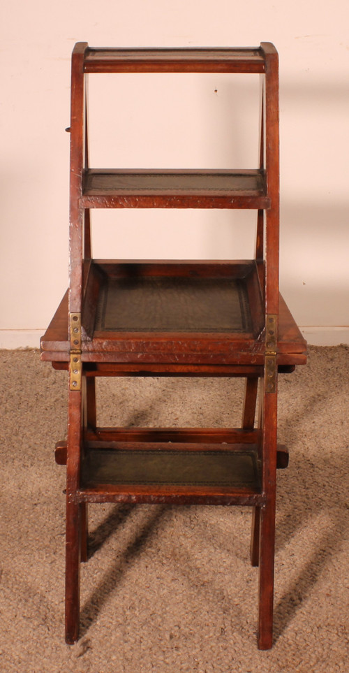 Library Stepladder Transformable Into Chair - 19th Century