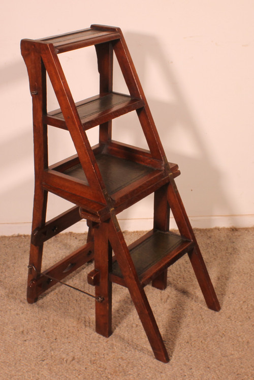 Library Stepladder Transformable Into Chair - 19th Century