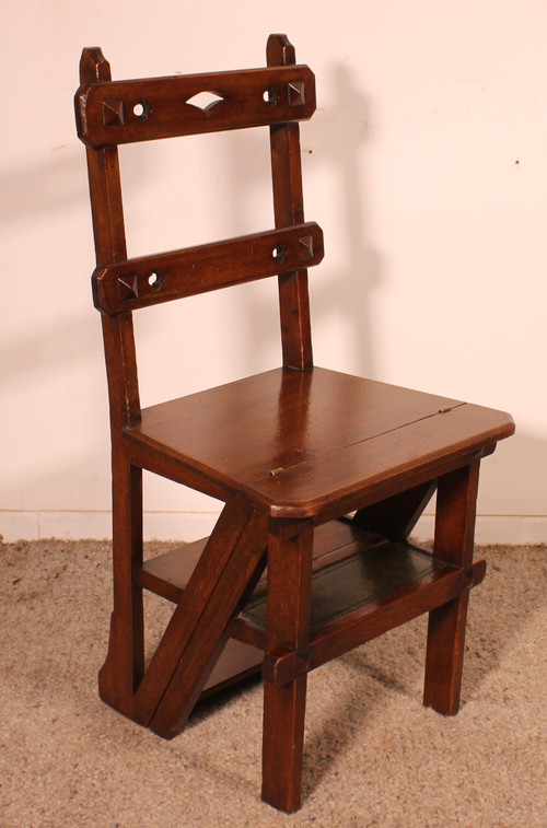 Library Stepladder Transformable Into Chair - 19th Century