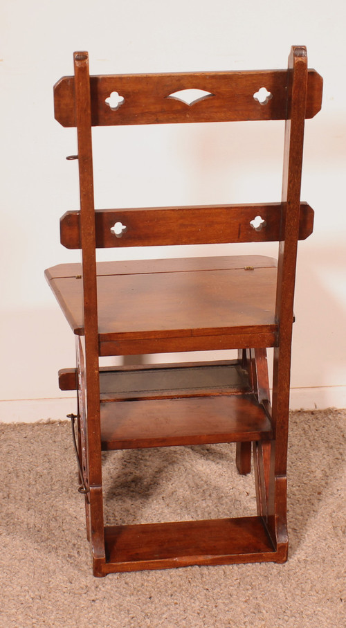 Library Stepladder Transformable Into Chair - 19th Century