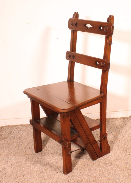 Library Stepladder Transformable Into Chair - 19th Century