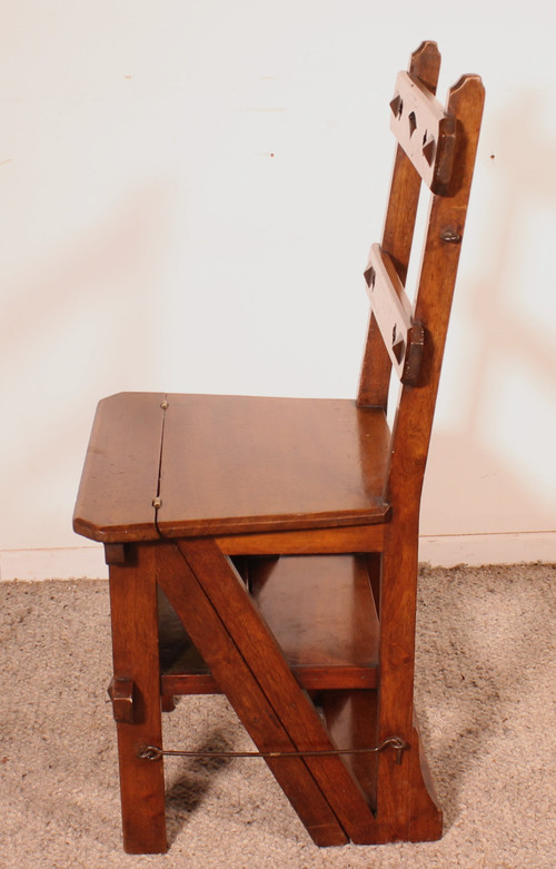 Library Stepladder Transformable Into Chair - 19th Century