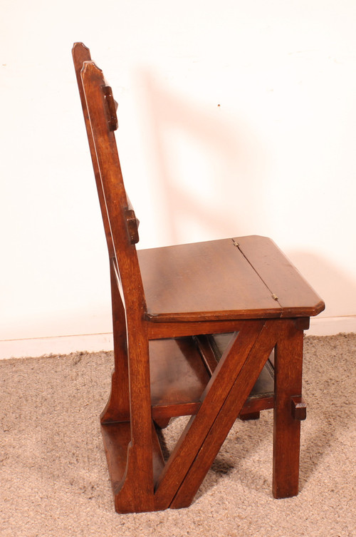 Library Stepladder Transformable Into Chair - 19th Century