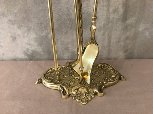 Antique 19th century brass and bronze fireplace set