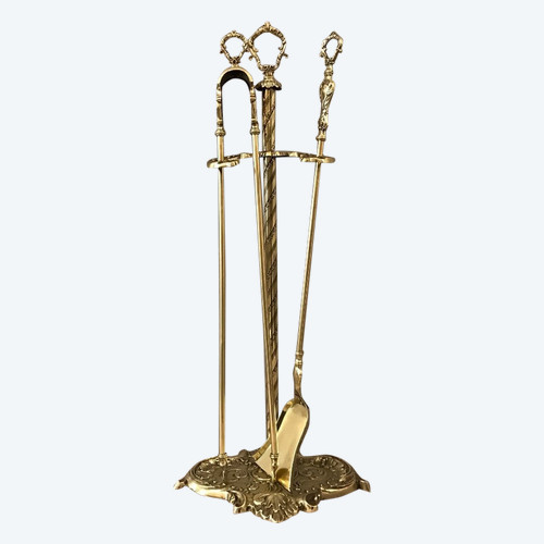 Antique 19th century brass and bronze fireplace set