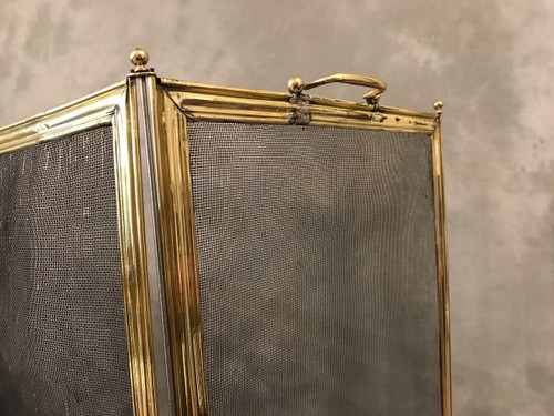 Antique brass fireplace screen from the 19th century Charles X