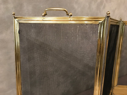 Antique brass fireplace screen from the 19th century Charles X