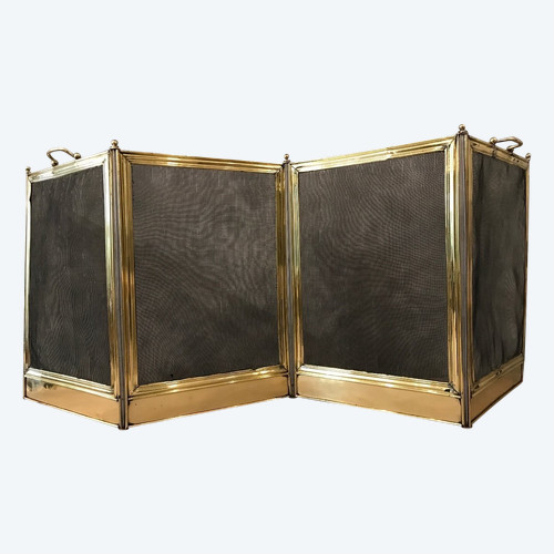 Antique brass fireplace screen from the 19th century Charles X