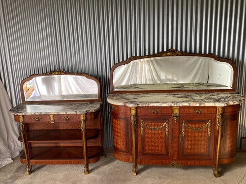 Napoleon III 19th century dining room, Louis XVI style marquetry and bronze