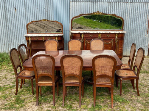 Napoleon III 19th century dining room, Louis XVI style marquetry and bronze