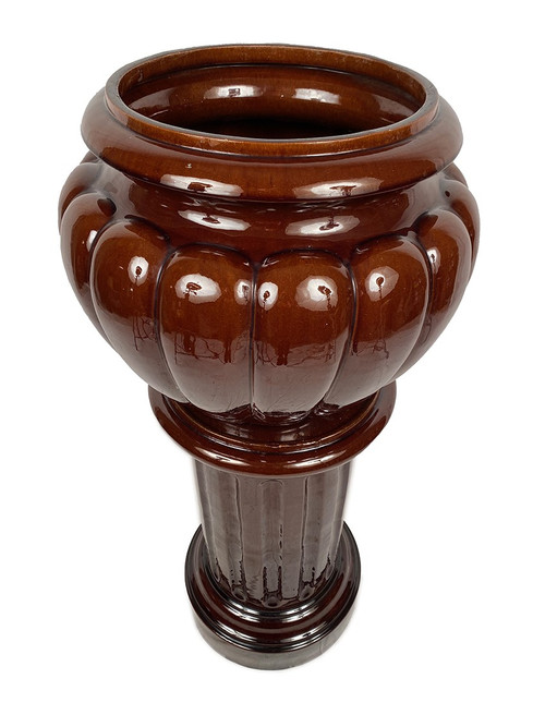 Complete in brown-toned enamelled ceramic, planter on its column