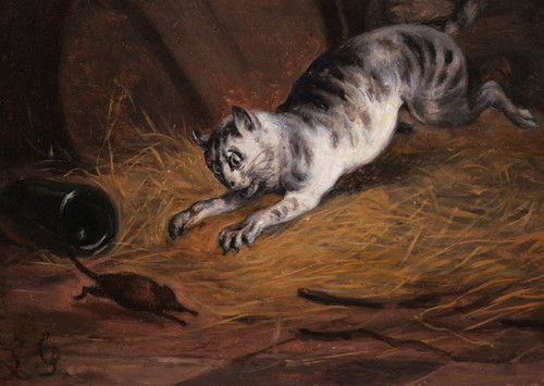 Attribué à Jean-Baptiste Louis GUY, Le Chat et la souris