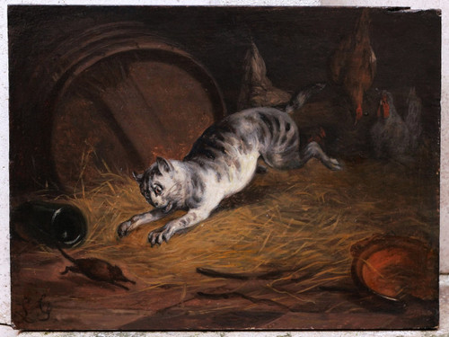 Attribué à Jean-Baptiste Louis GUY, Le Chat et la souris