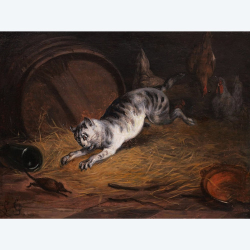 Attribué à Jean-Baptiste Louis GUY, Le Chat et la souris