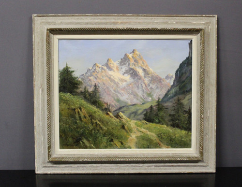 Oil On Canvas Mountain Landscape By Johannes Gebhardt