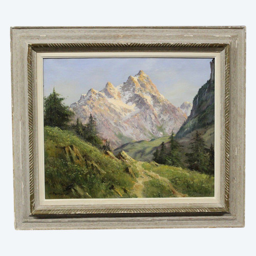 Oil On Canvas Mountain Landscape By Johannes Gebhardt